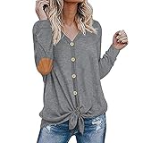Damen Ärmel V-Ausschnitt Tops Lässige Tunika Bluse Plissee Tunika Tops Hemden Knopfkrawatte Langarm T-Shirt Damen Gestreift Langer Rollärmel Button Down Blusen V-Ausschnitt Lässiges C