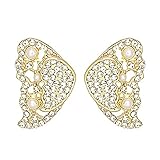 #N/D Damen-Ohrringe aus 925er Silber, Nadel, Schmetterling, Perlen, Diamant-Ohrstecker, Ohrhänger, Ohrschmuck