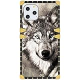Naikuyi Handyhülle mit iPhone 11 Pro - Square Case Wolf Painting Luxus TPU Handyhülle mit Vier Ecken Puffer Schutz Stark aber Nicht Schw