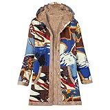 AGOUWUCHE Plüschmantel Damen Oversize Winterjacke Teddy Fleecejacke Kapuzenjacke Vintage Drucken Warm Dicke Winter Plüschjacke Knopfdesign Sweatshirt Hooded Jacke Plüsch Pulli Kuscheljack