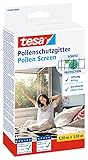 tesa Pollenschutzgitter - zuschneidbarer, transparenter Pollenschutz für Allergiker - für nach innen öffnende Fenster - inkl. selbstklebendem Klettband - Anthrazit - 130 cm x 150