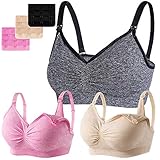 3 Pcs Schwangerschafts Still BH Nahtloser Still-BH mit zusätzlichen BH-Verlängerungen Stillen und Schlaf Ohne Bügel für Damen (L, Beige, Rosa, Schwarz)