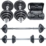 CANMALCHI Verstellbar Gewichte Hanteln Set 20kg Indoor Workout Schwarze Hantelset Langhantel Perfekt für Bodybuilding Fitness Gewichtheben Training Heimfitnessgeräte mit Kofferpak