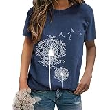 Damen T-Shirt Basic Rundhals Kurzarm Lose Casual Classics Top Oberteile Damen kurzenshirt Löwenzahn Drucken Pullover-Tunika Kurzarm Sommer Baumwoll t-Shirt Shirt Tunika für Arbeiten, Sp