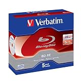 VERBATIM BD-RE Single Layer Blu-ray Rohlinge 25 GB I Blu-ray-Disc mit 2-facher Schreibgeschwindigkeit I mit Kratzschutz I 5er-Pack Jewel Case I Blu-ray-Disks für V