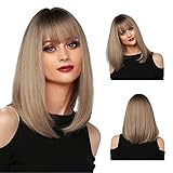 MISHAIR Damen Perücke Blond Damenperücke kurz Perücke Mit Pony Perücken für Frauen Mittellange Täglich Damen Wigs Blond Mädchen Cosplay Anime Kostüm14 Z