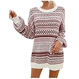 Damen Langarm Pullikleid Minikleid Strickkleid Pulloverkleid Partykleid Pullover Kleider Elegant Weihnachten Gedruckte Frauen Weihnachtskleid Eng anliegender Hüftrock Vintage 70s Design F