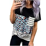 Kurzärmliges Rundhals-Shirt für Damen, lockeres, lässiges T-Shirt, Basic, lässig, Sommer, gestreift, mit Tasche, gestreift, Tierdruck, Plattendruck, Oberteile, Rundhals-T-Shirt lockeres lässiges H