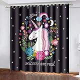 DRFQSK Vorhang Blickdicht Vorhänge Kinderzimmer Schlafzimmer Wohnzimmer Gardinen Verdunkelungsvorhang Thermovorhang Fensterdekoration 3D Kreatives Tierpferd 160 X 100 cm（H X B） Ösenschal 2Er S