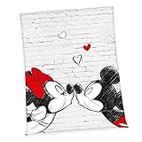 Herding Disney`s Mickey & Minnie Microfaserflauschdecke, Polyester, weiß, 150 x 200