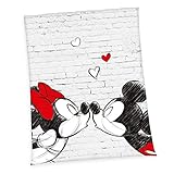 Herding Disney`s Mickey & Minnie Microfaserflauschdecke, Polyester, weiß, 150 x 200