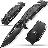 Jellas Klappmesser, 8Cr13MoV, Taschenklappmesse gut für Camping, Indoor- und Outdoor-Aktivitäten, Survival-Messer, KN01 (Schwarz)