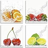 Artland Glasbilder Wandbild Glas Bild Set 4 teilig je 30x30 cm Quadratisch Früchte im Wasser Obst Frucht Orange Erdbeere Kirsche Limette S6MJ