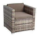 ESTEXO Polyrattan Gartensessel Loungesessel Rattan Lounge Sessel Gartenstuhl Stuhl (Beige-Braun)