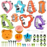 Yosemy 65stk Ausstechformen Kinder Set Sandwich Ausstecher Brotausstechformen mit Gemüse Obst Plätzchenausstecher Edelstahl Komfortgriff für Kuchen, Keks, Gemüseschneider Dino Stern Herz F