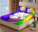 Spannbetttücher 90x200 cm, Hello Kitty Spannbettlaken für Junge Mädchen Kinder, Mikrofaser Bettlaken Set, Bettlaken Kinder Spannbetttuch -E2