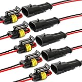 YETOR Way Auto Wasserdichter elektrischer Steckverbinder, 2 pin Stecker Autoelektrischer Kabelverbinder mit Kabel 16 AWG Marine für Auto, LKW, Boots- und andere Kabelverbindungen. (5 Pack)