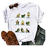 Lulupi T-Shirt Damen Sommer Shirt Casual Lustig Avocado Druck Tops O-Neck Kurzarm Oberteil Frauen Strand Lässig Lose Bluse Longshirt Blusenshirt H