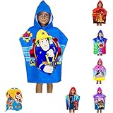 Kinder Bade-Poncho mit Kapuze, 55x110cm, versch. Motive - König der Löwen, PJ Masks, Batman, Minnie Mouse, Cars, LOL Surprise, Top Wings, Sam Badeponcho Handtuch Bademantel Poncho (Feuerwehrmann Sam)