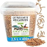 Mehlwürmer getrocknet, 2,5 Liter (400g) Futtermittel im Eimer, der proteinreiche Snack für Wildvögel, Fische, Reptilien, Schildkröten und Ig