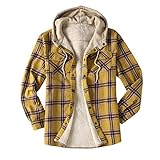 Male Heritage Lumberjacke Shirt - Herren Übergangsjacke Karierte Tasche Hemd Kapuzenjacke Herbst/Winter Fleece Gefütterte Strickjacke Passform Freizeithemd Hooded Checkjacke Arb