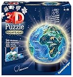 Ravensburger 3D Puzzle 11844 - Nachtlicht Erde bei Nacht - 72 Teile - Puzzle-Ball Globus ab 6 Jahren, LED Nachttischlampe mit Klatsch-M