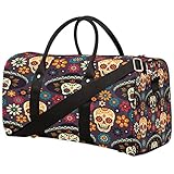 Sugar Flower Skull Travel Duffle Bag Sports Gym Bag Luggage Bag Weekend Bag Large Capacity Holdall with Shoulder Strap for Adults Men Women Unisex