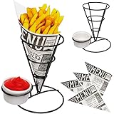 alles-meine.de GmbH Nachfüllpack - 20 Stück _ Pommes Tüten / Süßigkeiten - Papier - Retro Druck - 25 cm - fettdicht - Nachos & Fingerfood / Spitztüten - Pommestüten - Papiertü