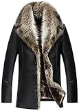 moxishop Herren Top Luxuriöse weiche Waschbär Pelz Kragen Faux Leder Mantel verdicken Warm Winter Oberbekleidung Long Parka (DE 3XL = Tag 5XL, D1090-Schwarz)