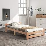 M-CH Bettgestell Solide Massivholzbett Futonbett Massivholz Natur Bett Natur Bettrahmen Mit Kopfteil Massivbettgestell Basis Einfache Montage Einzelbett Für Erwachsene Kinder Teenager, 90x200