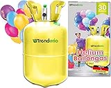 Trendario Party Helium für Luftballons - Ballongas - XL für bis zu 30 Ballons - Heliumbehälter inklusive 30 Latexballons und Ballonband zum einfachen befü