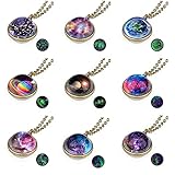 Nebel Anhänger Halsketten 9 Stück Schmuck Damen 3D Kugel Lampwork Glas Universum Ball Halskette Galaxy Planet Sonnensy