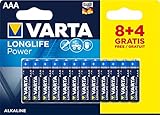 VARTA Longlife Power AAA Micro LR03 Batterie (8+4er Pack) Alkaline Batterie - Made in Germany - ideal für Spielzeug Taschenlampe Controller und andere batteriebetriebene G