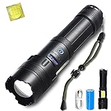 ASORT 【Die neuesten P160】 Helius led Taschenlampe extrem hell,Super Helle 10000 Lumen Taschenlampen,USB aufladbar Tactical zoombar Flashlight für Camping,wandern,Outdoor Fackel（Schwarz）