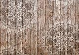 wandmotiv24 Fototapete Holzwand Mandala Holzoptik, XL 350 x 245 cm - 7 Teile, Fototapeten, Wandbild, Motivtapeten, Vlies-Tapeten, Orient, Grau, Holz M0722