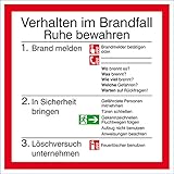 Betriebsausstattung24® Hinweisschild „ Verhalten im Brandfall“ | 20,0 x 20,0 cm | Weich-PVC-Folie, selbstklebend | Hinweise für die Feuerwehr | Brandschutz-Erstausstattung mit Zeichen ISO 7010