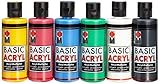 Marabu 1200000000080 - Basic Acryl Set, hochwertige, seidenmatte Acrylfarbe, Wasserbasis, schnell trocknend, gute Deckkraft, 6 x 80 ml in mittelgelb, karminrot, mittelblau, saftgrün, weiß und schw