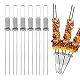 Dailyart Grillspieße, Grill Spieße Edelstahl Doppel Kebab Metall Fleischspieße mit Slider Spieße wiederverwendbar BBQ Schaschlikspiess Set (6PC)