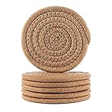 Untersetzer für Getränke, saugfähig, Vintage gewebte Untersetzer für Tischschutz, Wasserabsorbierende Untersetzer Set, Bauernhaus Handgemachte Geflochtene Stoffuntersetzer Hitzebeständig (Braun)