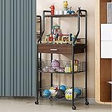 TOPNIU Kitchen Organizer Küche Storage Rack, 4 Tier Metalldrahtkörbe, Gemüse-Speicher-Halter mit Rad, Utility-Rollwagen Trolley mit Schublade, Schwarz, Schwarz (Color : Black)