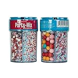 Decocino Streusel-Mix „Party-Mix“ – Zucker-Perlen, Streu-Dekor, Konfett, – Torten-Deko, Kuchen-Deko, Muffin-Deko – Streusel-Deko für Fondant, Zuckerwatte, Cake Pops, 95 g