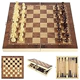 Towinle Holz Schachspiel 3 in 1 International Schach Chess Board Set klappbar Schachbrett Schach Set für Familie Geschenk Reisen Kinder und Erwachsene (29 x 29cm)