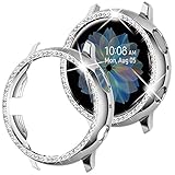 WLOOO Glitzer Diamant Hülle für Samsung Galaxy Watch Active 2 40mm, Bling Kristall Luxuriöse Strass Mädchen Damen Case Cover Hart PC Lünette Stoßfeste Schutzhülle für Galaxy Watch Active2 40mm Silb