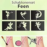 Tattoo Schablonen SET Kinder Feen 6 Schablonen Glitzertattoos Selbstklebend Airbrush F