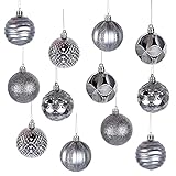 PENFLY Weihnachtskugeln Silber Christbaumkugeln Kunststoff Christbaumschmuck Glitzernd Dekokugeln Baumkugeln Weihnachten Matt Glänzend Baumschmuck für Hochzeit Weihnachten Party 12 Stück Ø 6