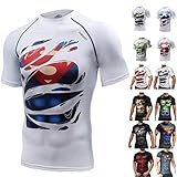 Khroom® Kompressionsshirt Herren Kurzarm atmungsaktiv im Helden Design | Compression Shirt Funktionsshirt Unterziehshirt Funktionsunterhemd für Fitness, Gym, Joggen (Superman weiß, XXL)