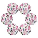 Platzsets mit Blumen- und Rosenmotiv, 6 Stück, rund, hitzebeständig, rutschfest, waschbar, für Zuhause, Küche, Innen- und Außenbereich, Party-Dek