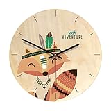 VOSAREA DIY Wanduhr Acryl ohne Ticken Küchenuhr Kinderwanduhr für Babyzimmer Kinderzimmer Schlafzimmer Wohnzimmer Deko (Fuchs)