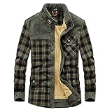Herren Gefütterte Jeansjacke - Cord-Streifen Tooling Winter Sherpa Western Cowboy Mantel, Asymmetrische Fleece Verdicken Trucker Jeans Outwear, Button Down Langarm Übergröße,Grün,XL
