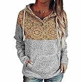 Eogrokerr Pullover für Damen UK, Damen-Kapuzenpullover, Farbblock, Pullover mit Taschen, langärmelig, Tunika, Sweatshirt, Kordelzug, A-Kaki, S